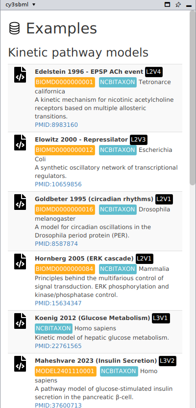 The example models in the cy3sbml panel
